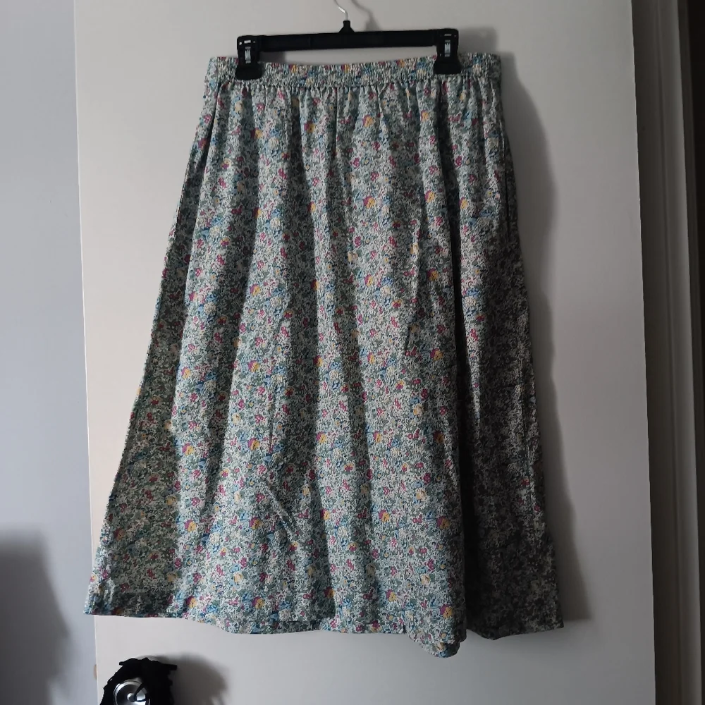 LIBERTY Art Fabrics x Tilley Floral Blue Green Purple Yellow Cotton Skirt L - Picture 2 of 3